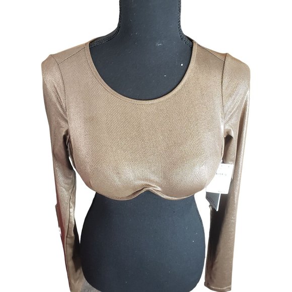 2/$35- Good American Mocha Foil Crop Top Women Size 0 - Picture 3 of 13